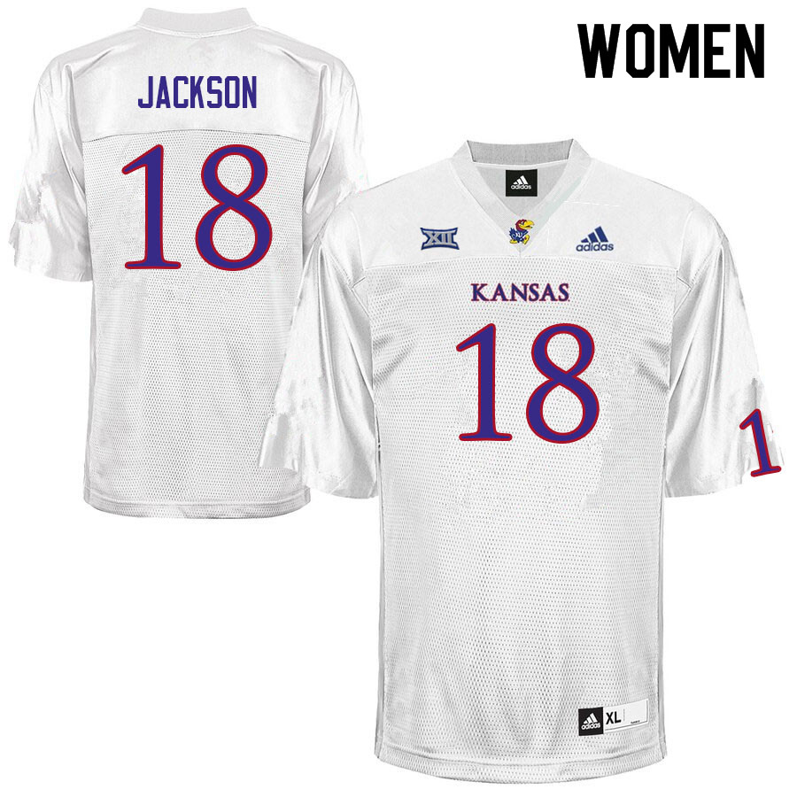 Women #18 Jack Jackson Kansas Jayhawks College Football Jerseys Sale-White - Click Image to Close